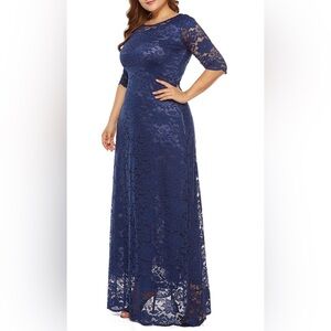 Floral Lace 2/3 Sleeve Evening Dress